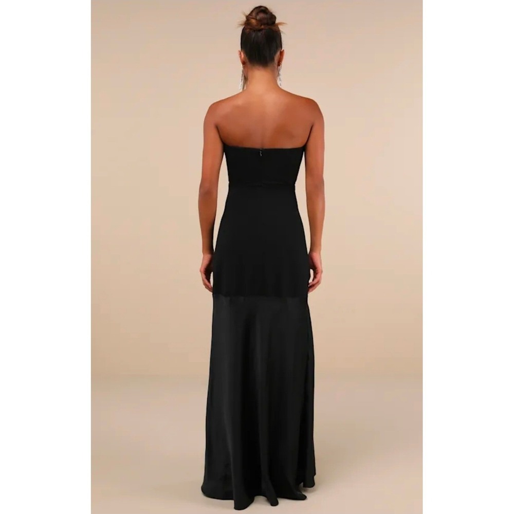 Lulus Women XS Black Compelling Style Strapless A Line Maxi Dress Satin Contrast - Picture 2 of 8